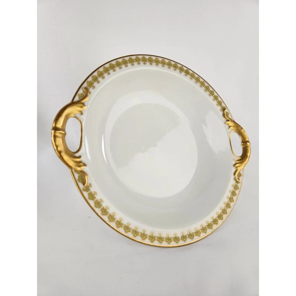 Vintage Rimmed Double Handled Gold‎ Trimmed Haviland Bowl Limoges France Dish